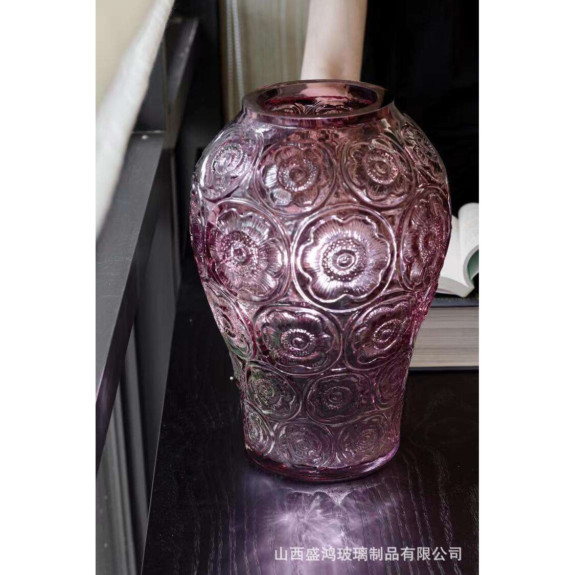 复古欧式浮雕玻璃花瓶客厅餐桌艺术品高级摆件鲜花绿植插花器