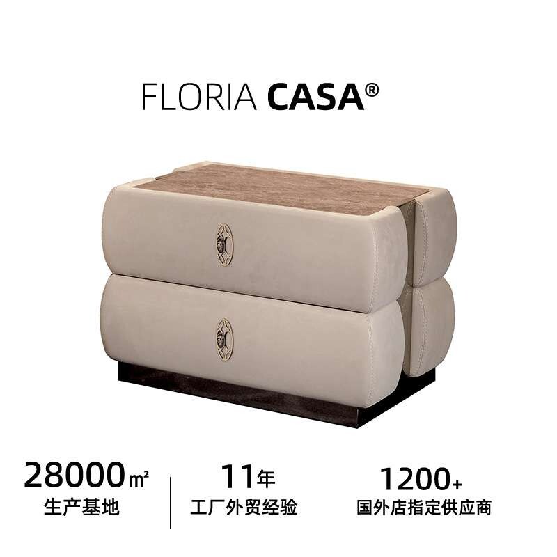 意式时尚主卧床头柜大理石港式轻奢个性床边柜扪皮床头收纳储物柜