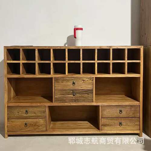 老榆木复古靠墙餐边柜客厅玄关多宝阁实木茶具展示柜带抽屉收纳柜