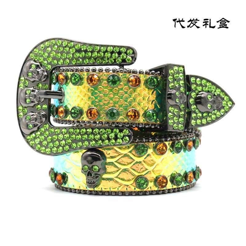 水钻腰带铆钉合金针扣蛇皮纹手工制作街头嘻哈个性网红风一件代发