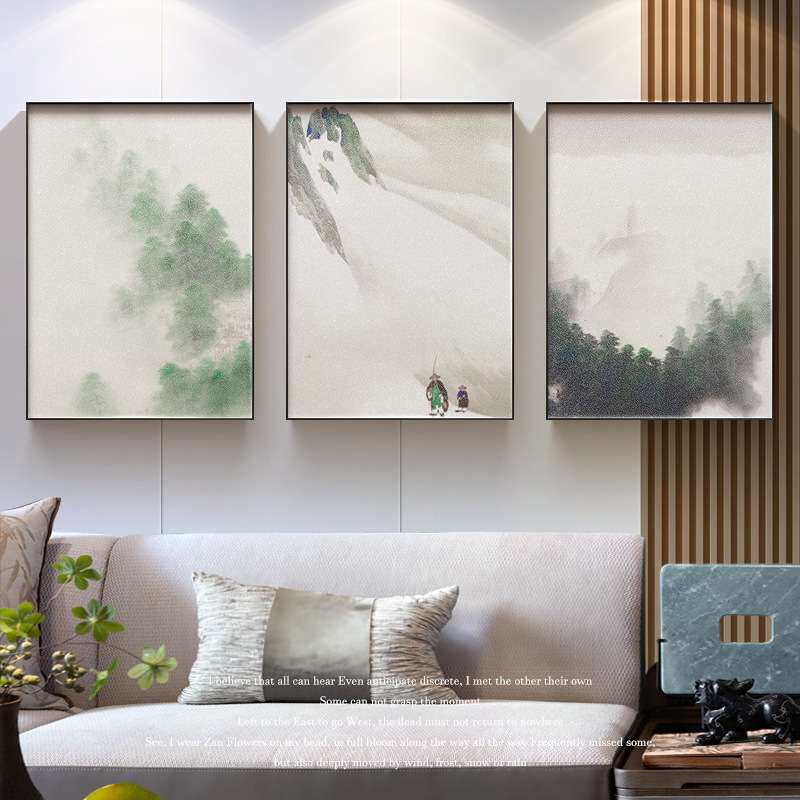 山水风景 现代中式简约客厅装饰画卧室床头水墨意境挂画