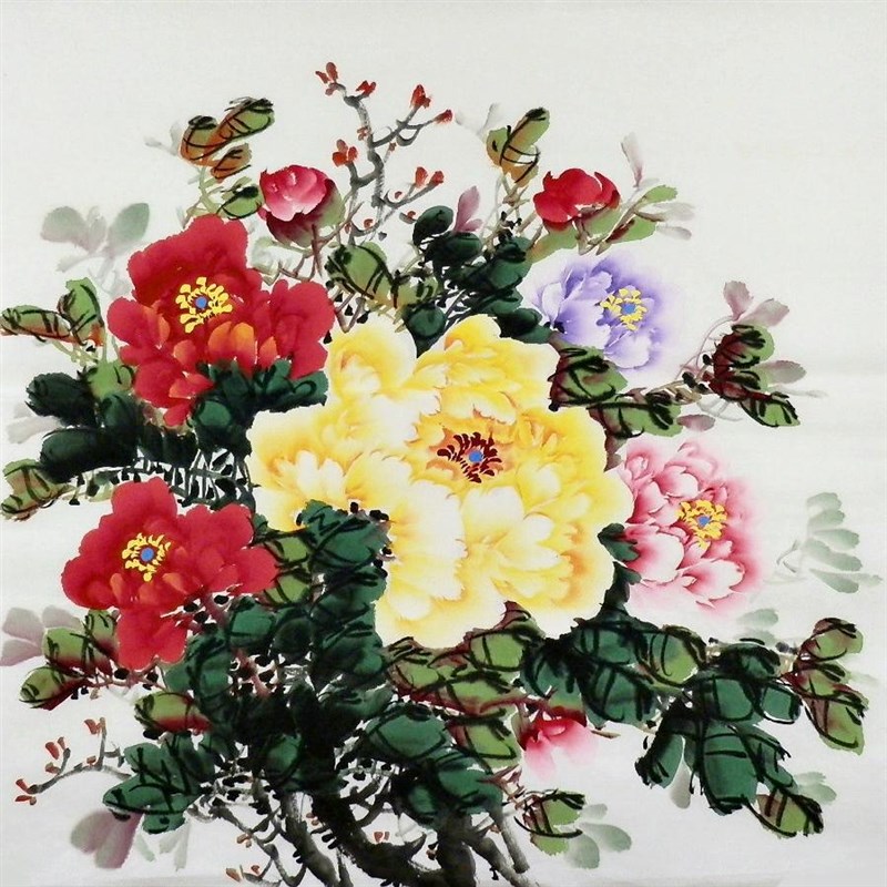 牡丹国画中式纯手绘字画中式客厅卧室办公室装饰画四尺斗方无款GG