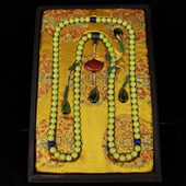 珠子厘直宝石朝珠径盒装 清代器串配古玩老漆1.4米一珍藏夜光