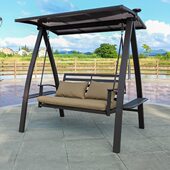 双人网红铸摇椅室外花园阳台秋千铝床庭院秋千户外吊椅太阳能防雨