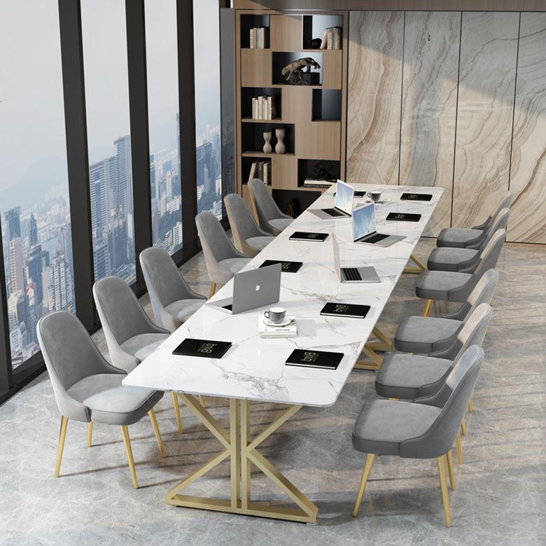 简约大理石会议办公桌椅组合岩板简约现代洽谈工作台长方条形长桌