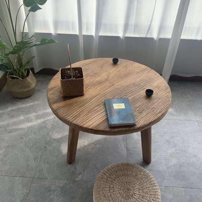 实木小圆桌阳台看书喝茶休闲桌老榆木矮款茶几可移动榻榻米炕几桌
