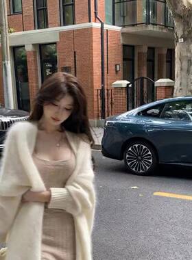 白色开衫毛衣外套女软糯宽松秋冬慵懒风松弛感外搭温柔上衣