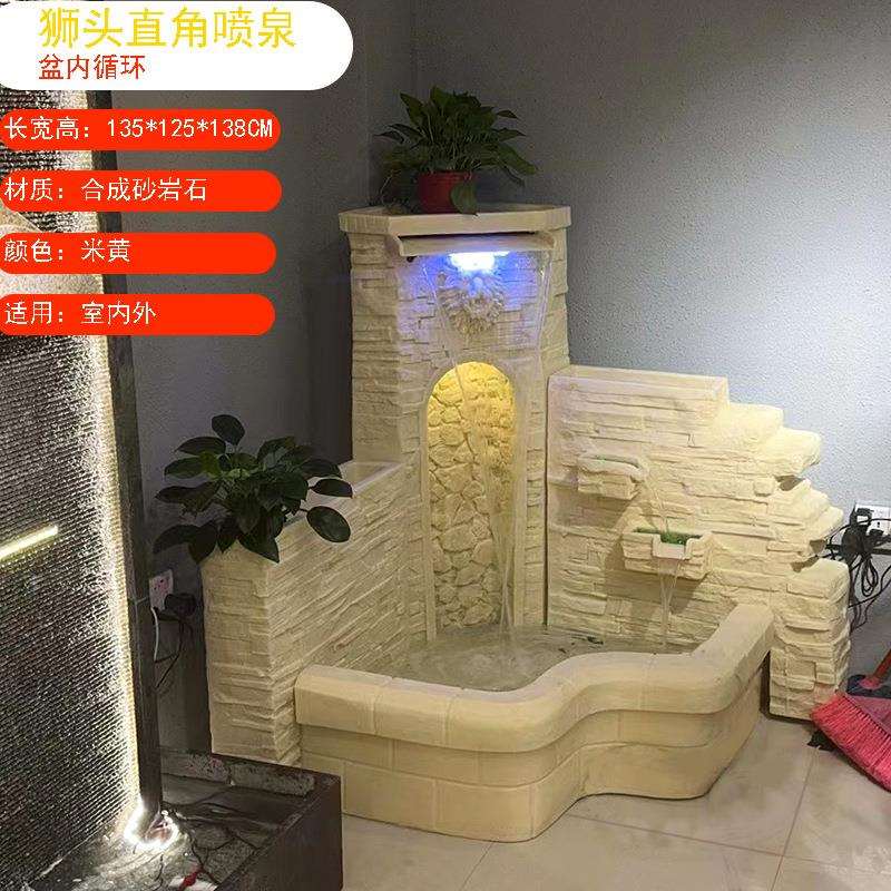 大型欧式直角流水瀑布喷泉造景装饰摆件砂岩树脂流水风水喷泉摆件