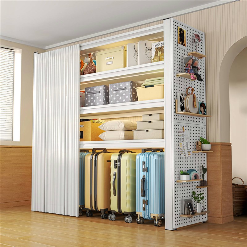 家用货架阳台多层置物架s下空式行李箱收纳层架带洞洞板防尘置物