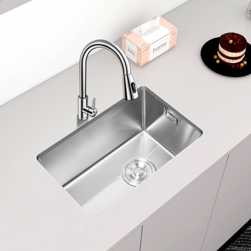 拉丝加厚手工吧台洗手盆窄长型单槽加厚304不锈钢小尺寸嵌入式台