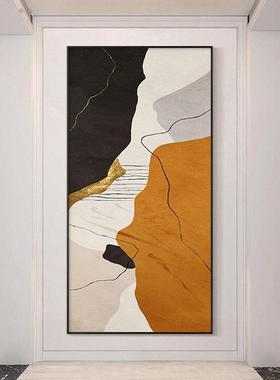金色流年 现代简约入户玄关装饰画橙色抽象极简挂画竖版大幅壁画
