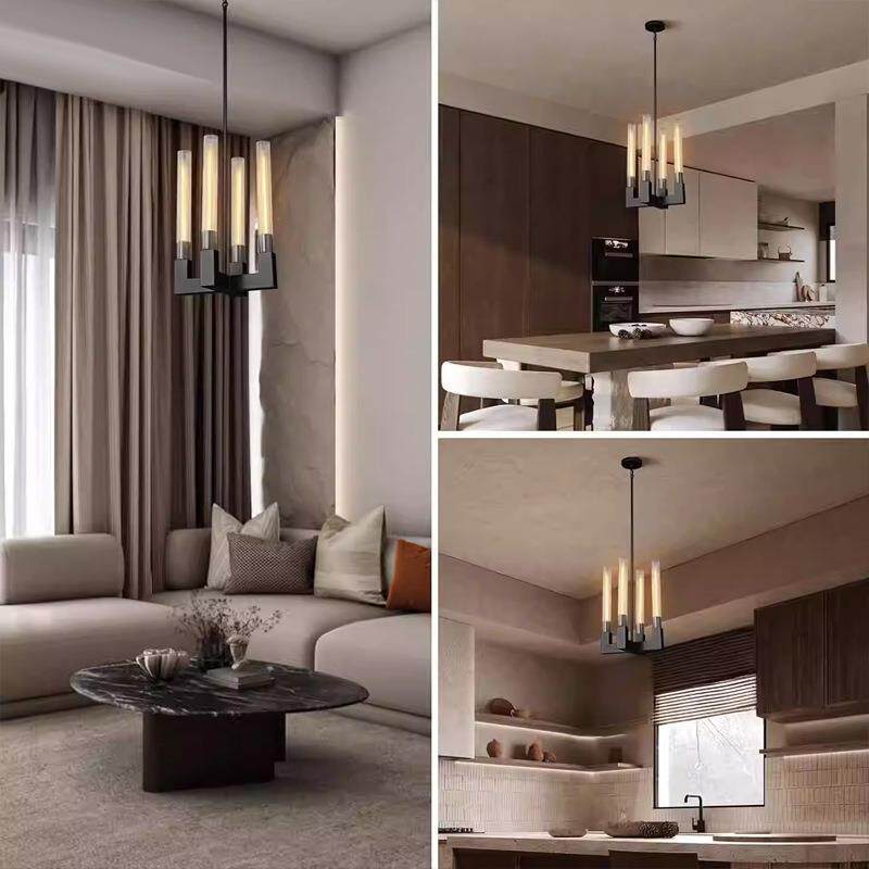 美式乡村铁艺复古工业风loft吊灯餐厅吧台咖啡厅长型服装蜡烛吊灯