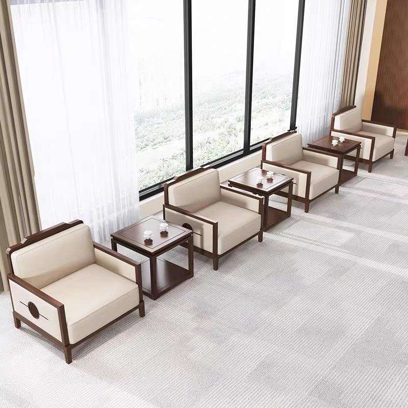 会议室接待贵宾沙发商务洽谈新中式办公室单人位实木会客沙发茶几
