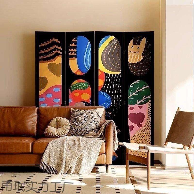 隔断客厅卧室玄关小户型遮挡移动装饰折屏多巴胺法式复古轻奢屏风