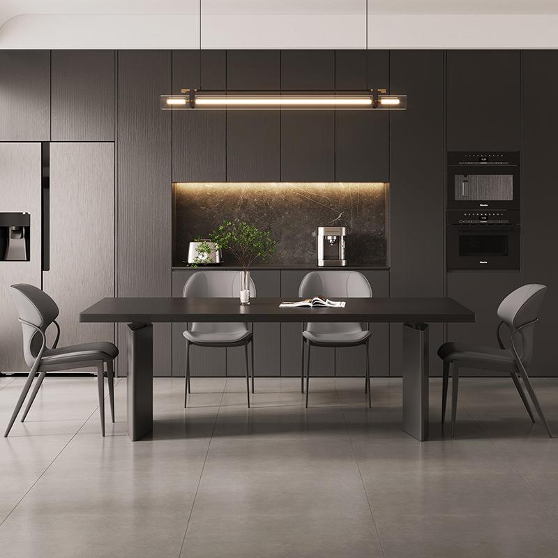 意式极简家用饭桌小户型长方形现代简约黑色岛台岩板餐桌椅组合