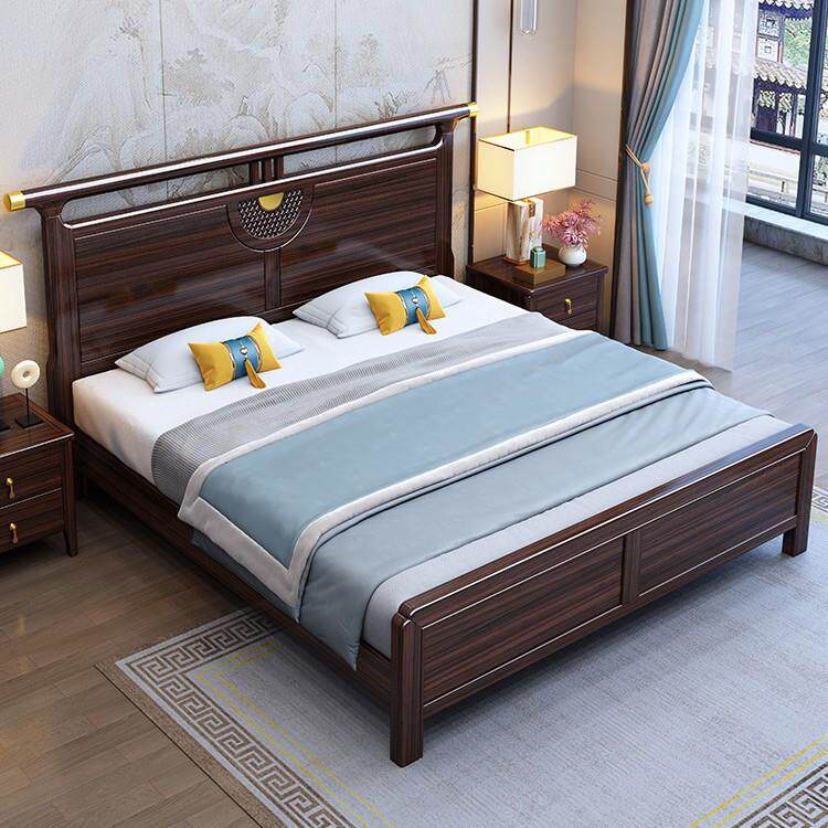 新中式乌金木实木床高档轻奢别墅简约单人双人主卧气压高箱储物床