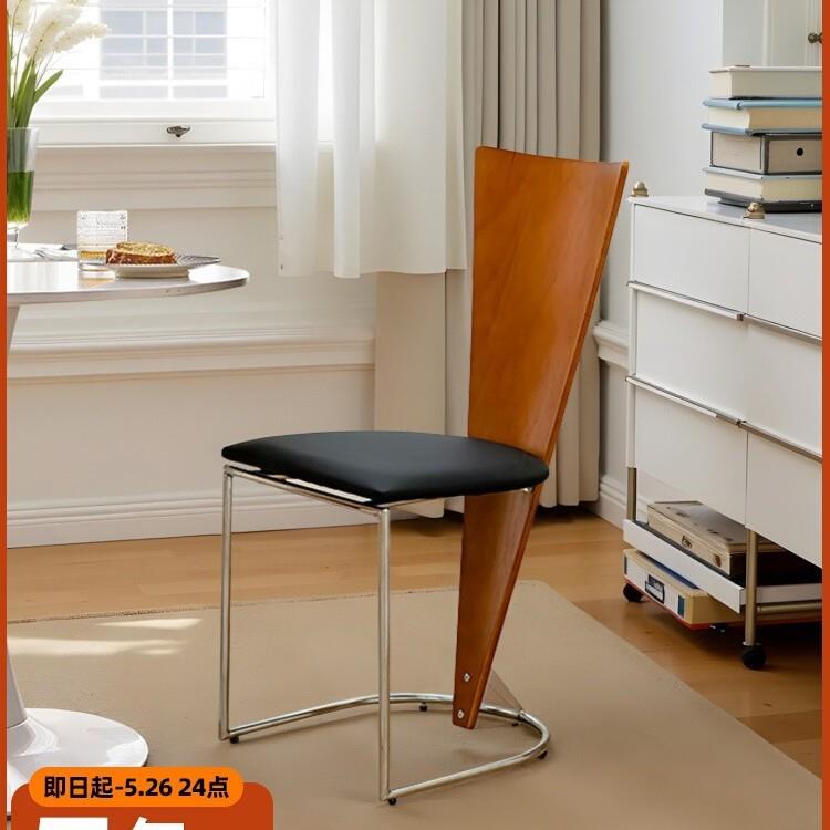 中古复古实木餐椅家用高靠背餐桌椅咖啡厅创意金属复古设计师椅子