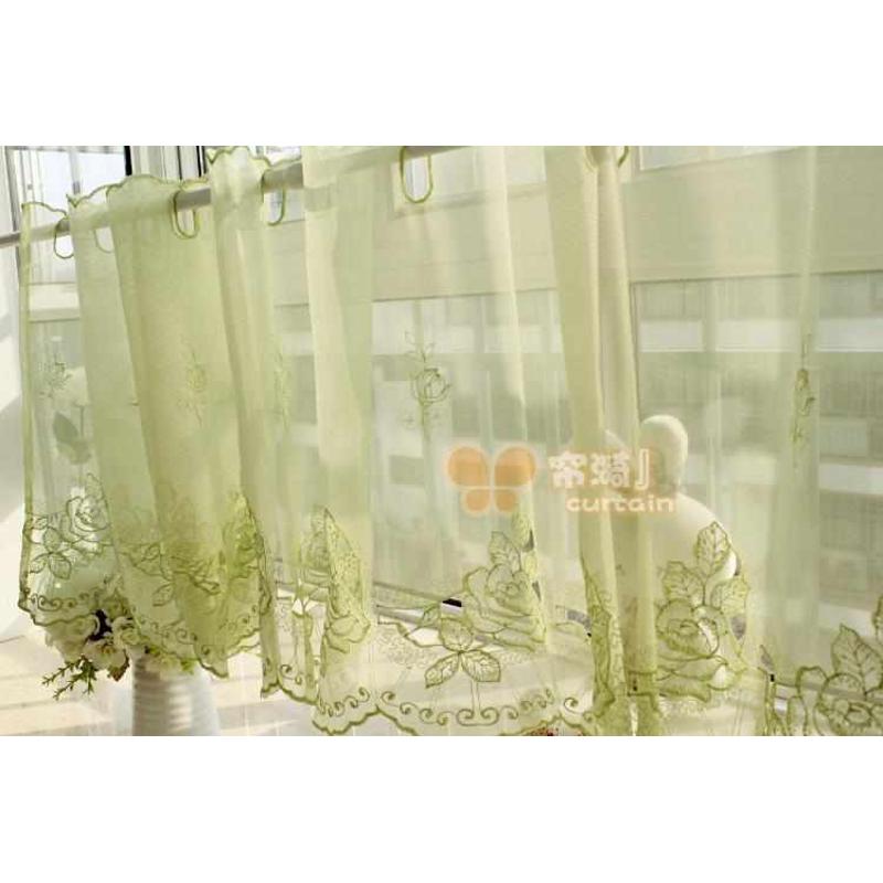 镂空帘隔断帘厨房橱柜窗纱帘小短绿色H玫瑰成品杆咖啡半帘门帘穿