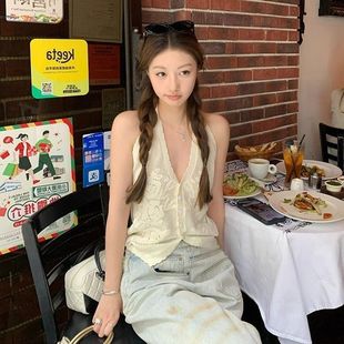 上衣 2025年夏季 新款 温柔优雅V领提花镂空针织背心上衣小衫 女无袖