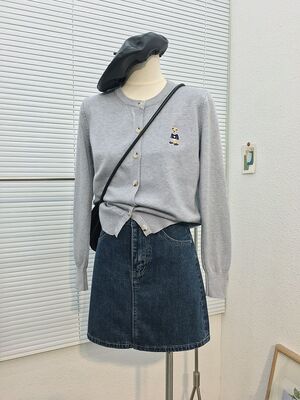外搭针织衫开衫小熊刺绣长袖法式