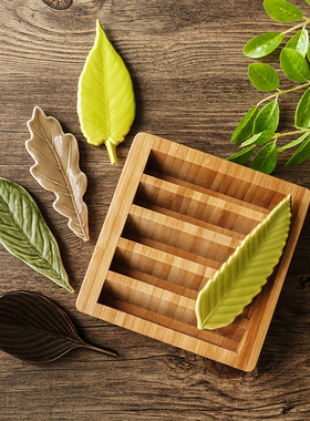 千代源树叶筷子架陶瓷筷托勺托日式餐具创意筷子架筷枕筷子托筷架