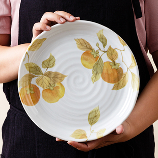 千代源日本进口彩绘柿子陶瓷釉下彩盘子深盘平盘手绘创意柿柿如意