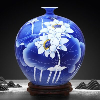 傲世瓷业 泼彩青花石榴瓶