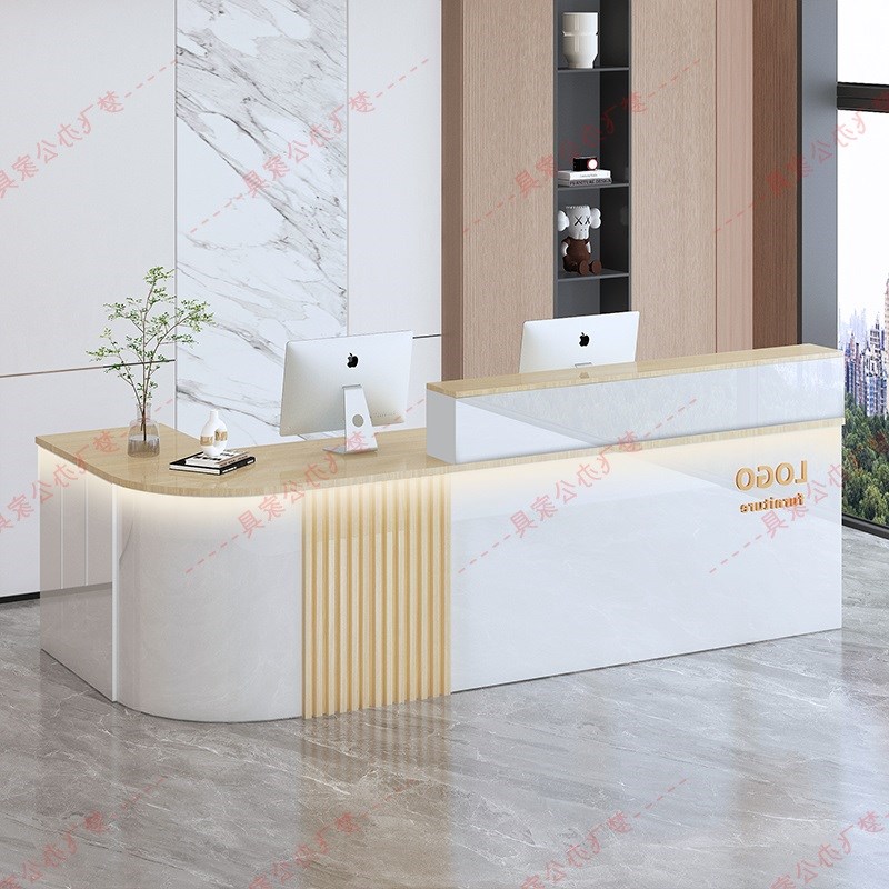 新式转角收银台公司会所前台w接待吧台商务工作台收款台办公桌储