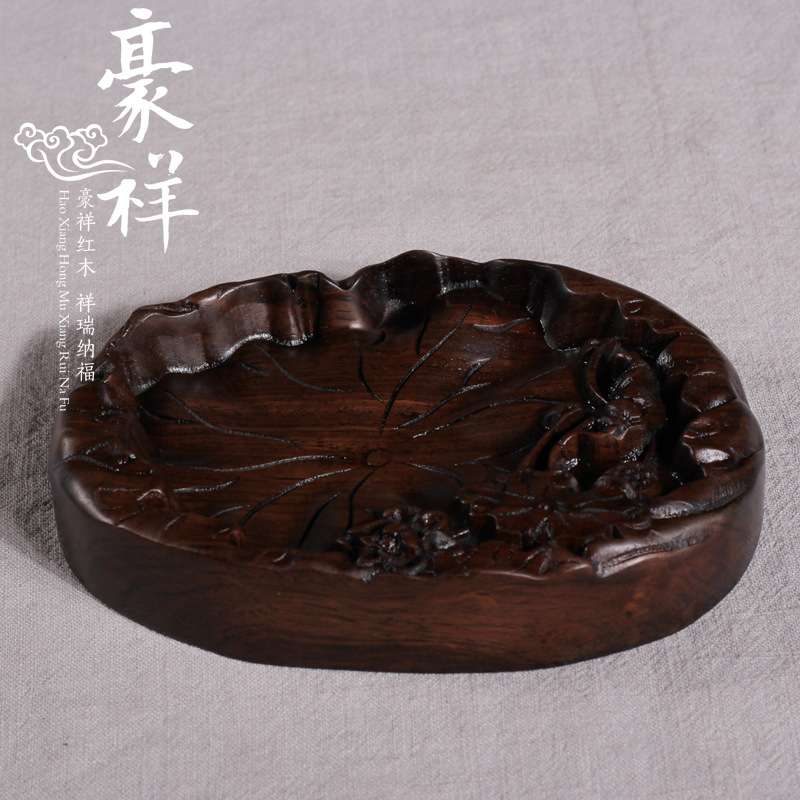黑檀木荷花浮雕笔洗 木雕文房用品 低价销售