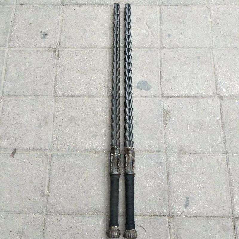 武术器械仿古做旧十八般兵器钢鞭双锏 龙头实心双鞭兵器麦穗鞭