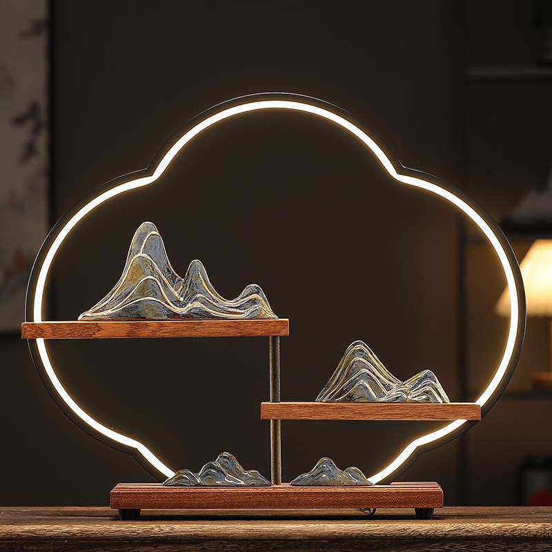 新中式大号电视柜led灯管展示架家居客厅桌面创意可发光展台摆件