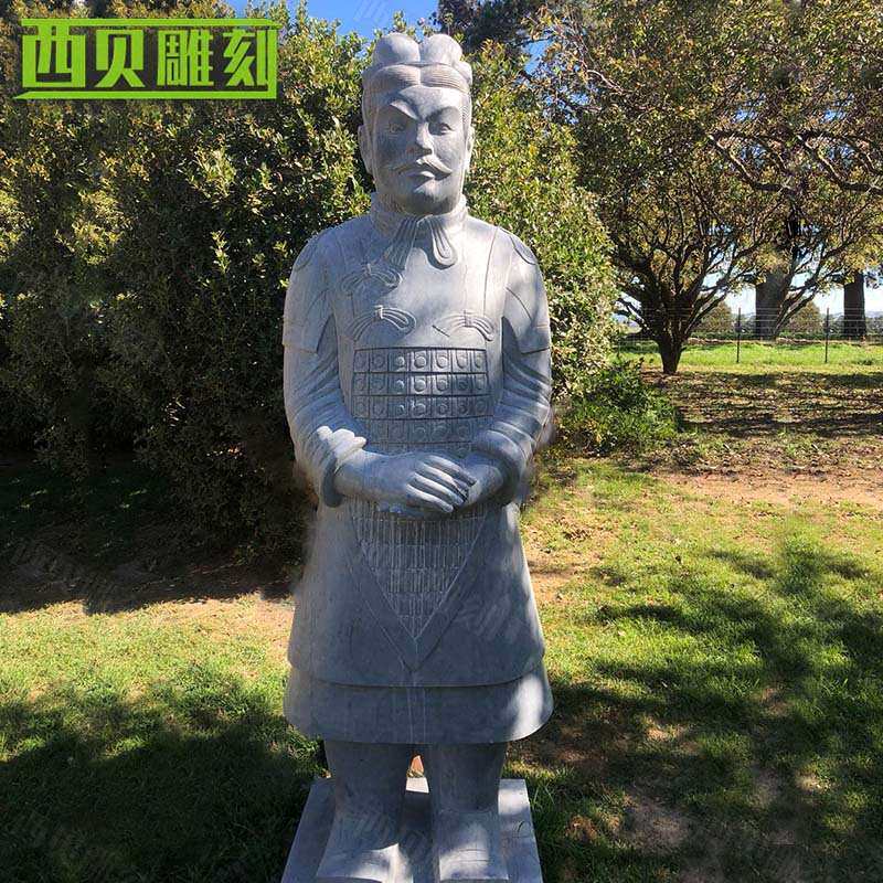 大理石人物兵马俑雕塑 石雕仿古兵马俑摆件 石材古代人物雕塑