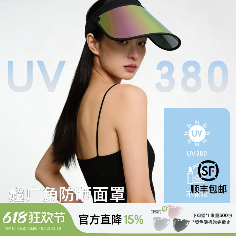 新力全遮脸防紫外线镜片面罩女空顶大檐骑行防晒帽开车发箍遮阳帽