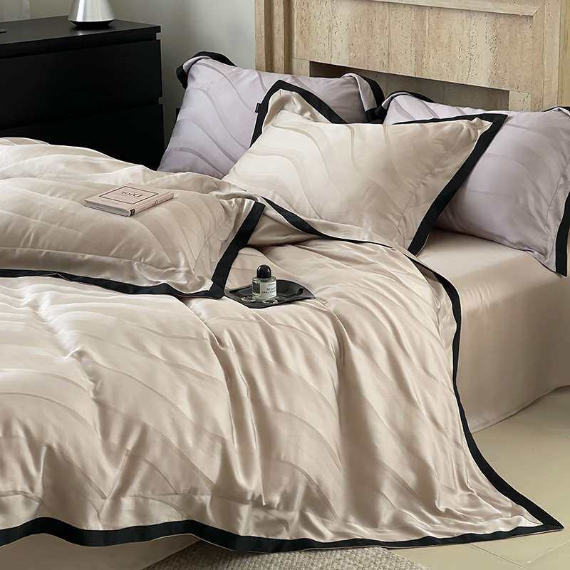 简约80支兰精天丝四件套几何图案波浪纹床上用品冰丝被套1.8m