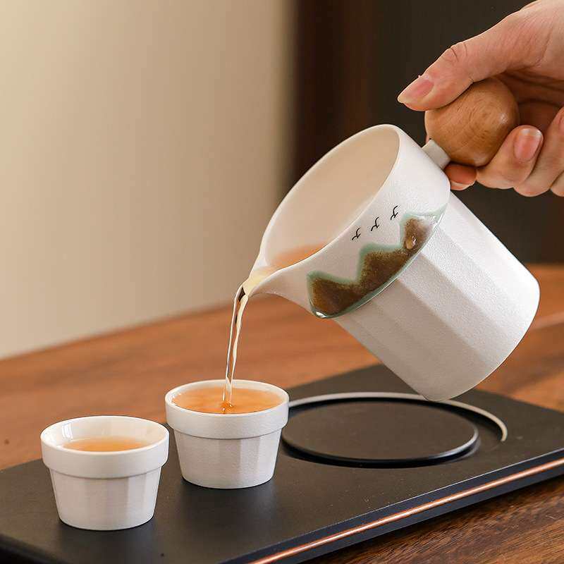 便携式旅行茶具小套装简易手绘户外泡茶壶茶杯现代简约露营快客杯