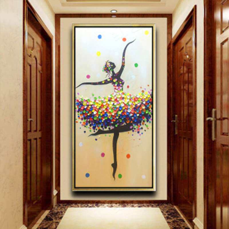 欧式抽象高端纯手工油画酒店大厅装饰画竖版简约艺术画芭蕾舞者