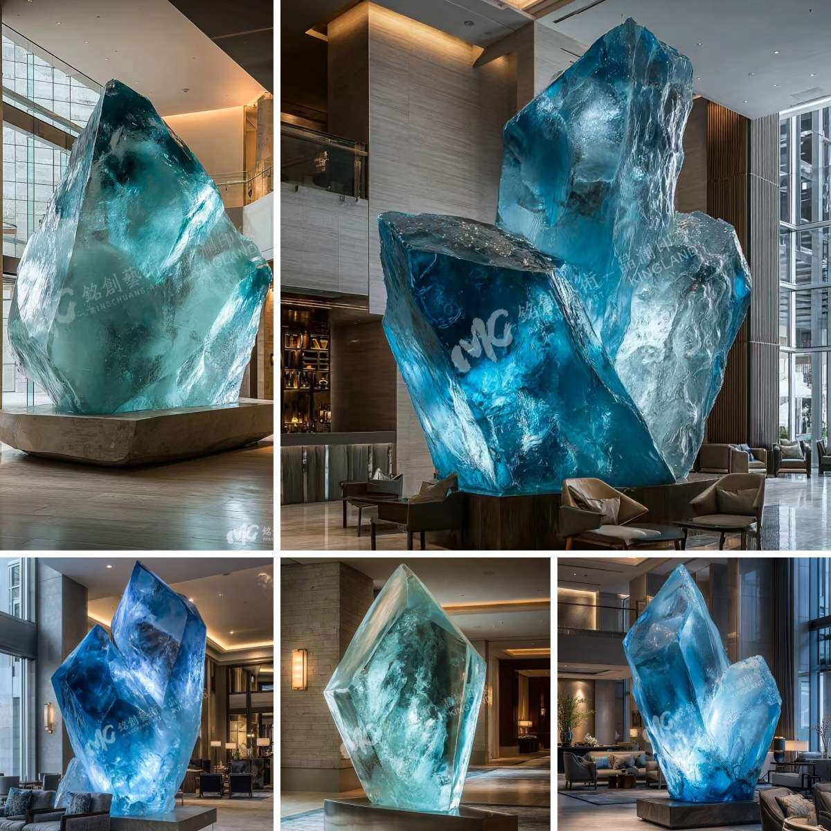 透明树脂别墅庭院发光石雕塑景观石头H摆件酒店样板房落地软装饰