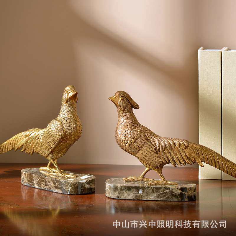 美式高档铜鸟摆件新古典软装饰品办公室书房工艺品鸟雕像