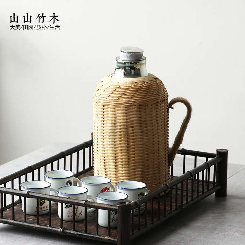 热水瓶家用手工竹编传统木塞热水壶茶室办公室保温瓶玻璃内胆水壶