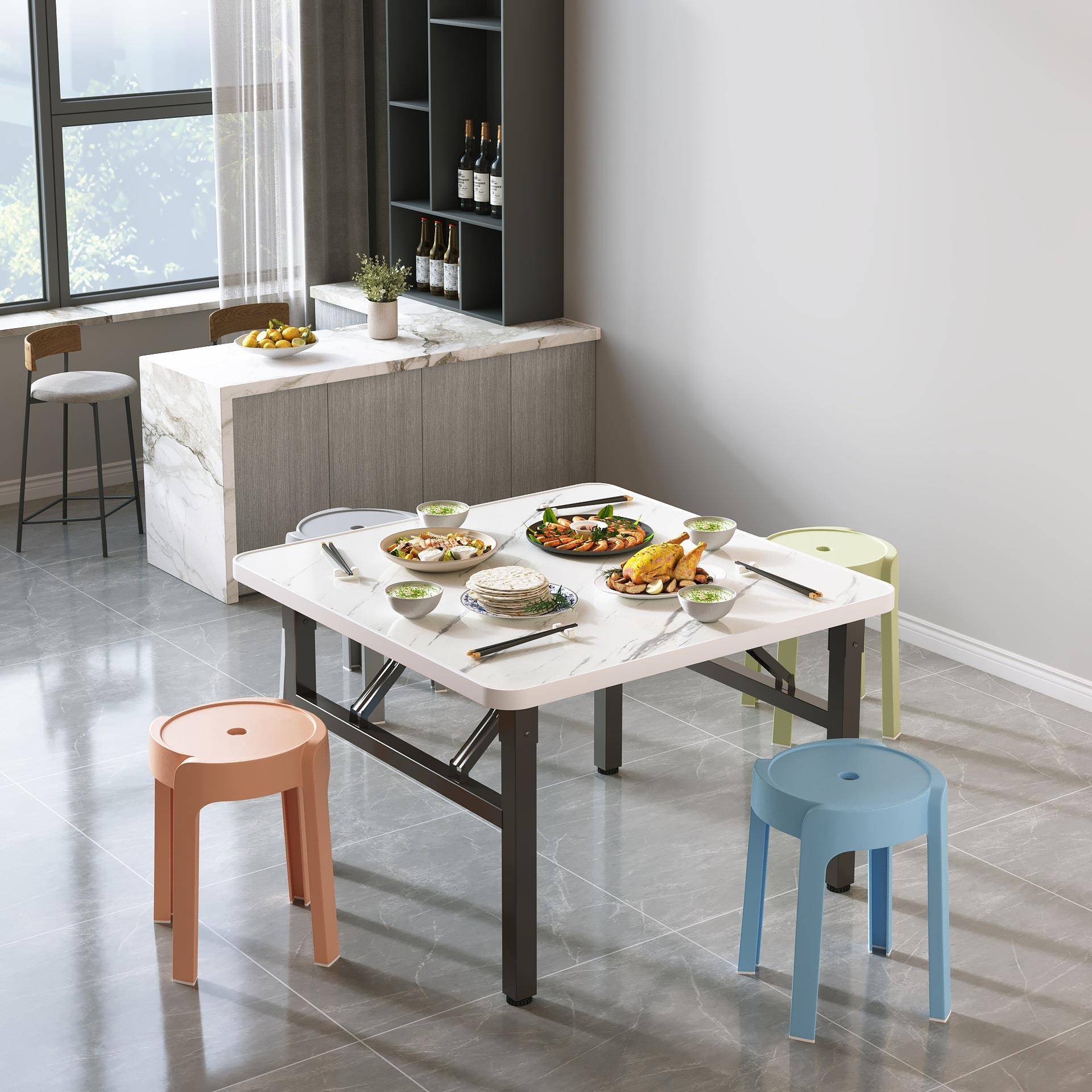 折叠桌子小户型四方桌子矮桌正方形便携式出租房小方桌简易摆摊桌