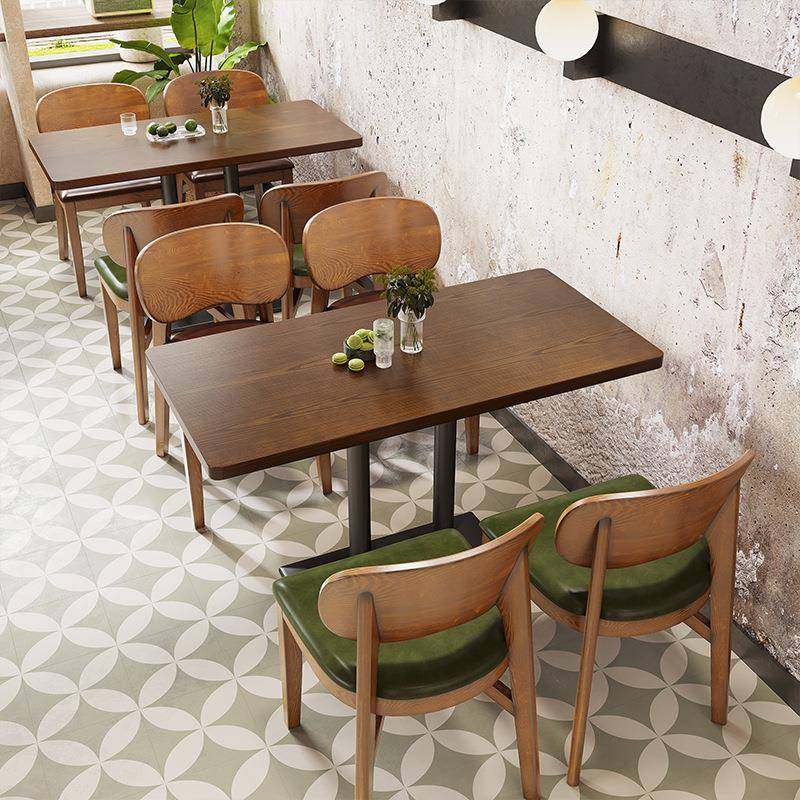 复古咖啡厅桌椅组合小吃奶茶店面馆小桌子西餐厅实木餐椅餐饮家具