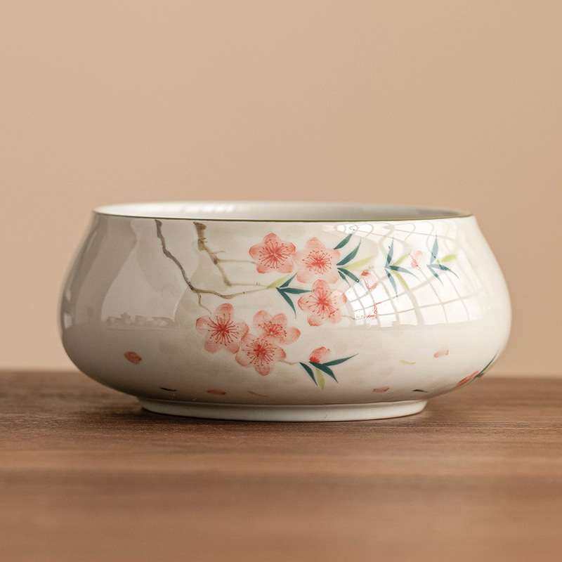 手绘桃花茶海茶洗草木灰高档茶具配件单个大号茶水桶笔洗建水特大,电子元器件市场,其它元器件,淘宝优惠券,粉丝福利购,淘宝优惠卷