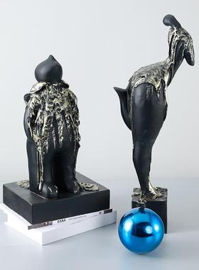 简约现代黑白色创意树脂抽象火苗形摆件客厅玄关样板间桌面装饰品