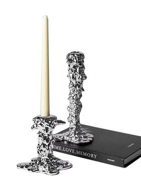 电镀银色自由烛台现代简约样板间轻奢抽象几何摆件售楼部桌面创意