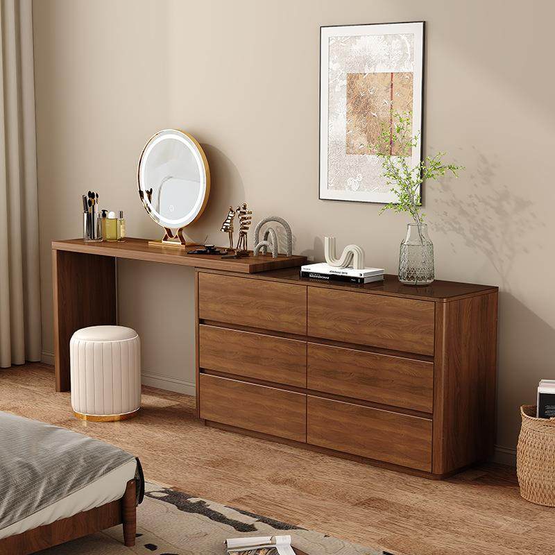 新中式实木梳妆台斗柜一体小户型卧室床尾收纳柜可伸缩化妆桌书桌