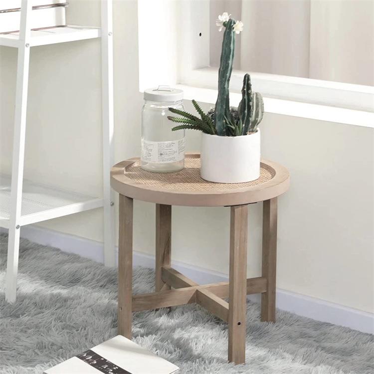 乡村复古风格便携式小茶几木质桌腿带竹编颜色尺寸可更改