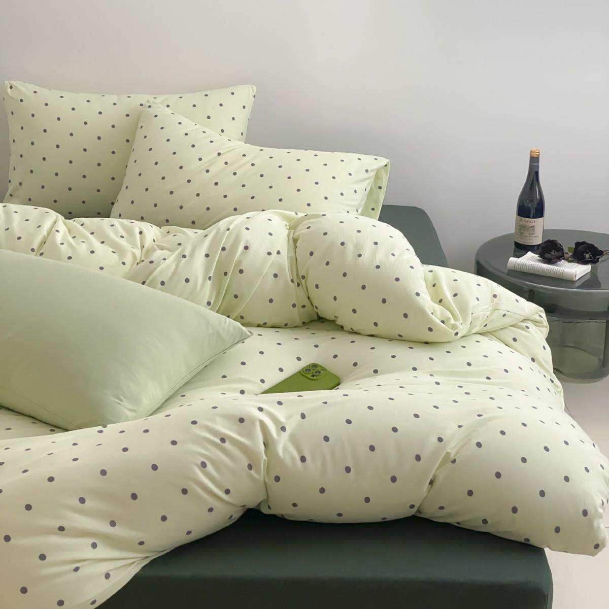 25年新款简约印花波点纯棉印花床上四件套四季款可水洗百搭套件