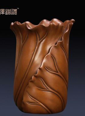 魂荷叶教师节礼物笔筒匠泽紫荷塘月色纯铜文房四宝工艺铜装饰笔筒