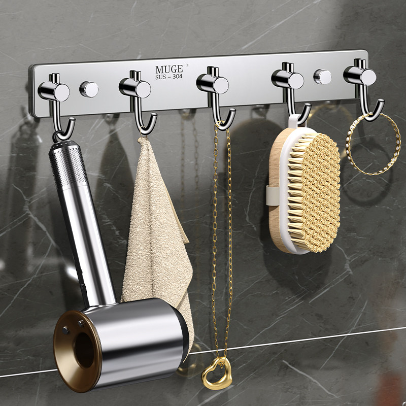 不锈钢挂钩强力粘胶浴室免打孔壁挂稳固卫生O间挂衣钩门后粘钩墙