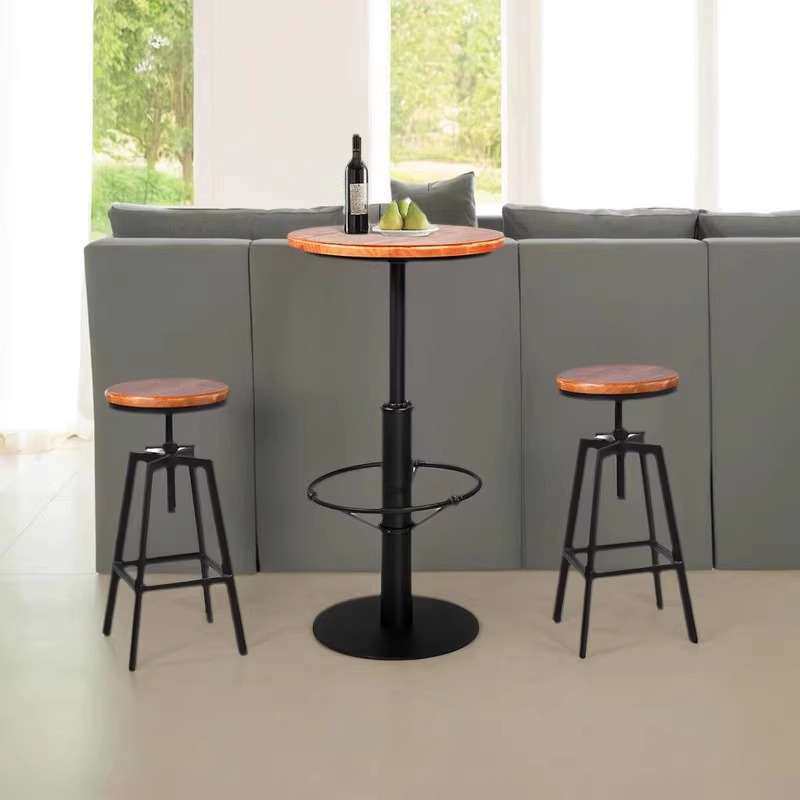复古实木铁艺酒吧椅KTV夜场旋转升降吧台椅高脚椅吧台餐桌椅 吧凳